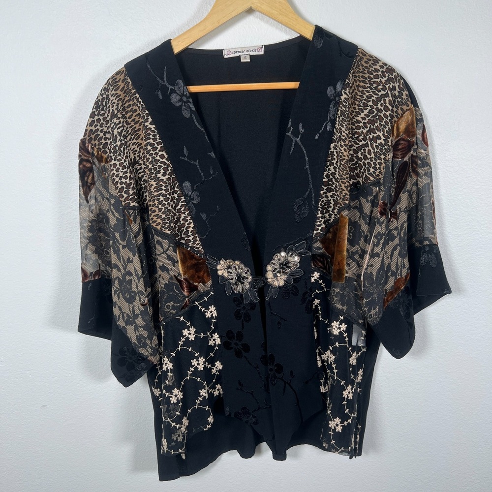 Black Floral & Animal Print Kimono Blouse